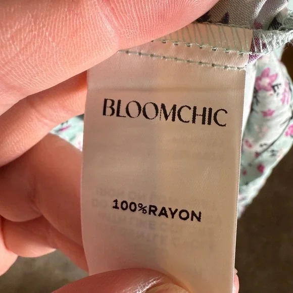 NWT BloomChic Floral Tiered Midi Dress Light Blue Pink Square Neck Pockets US 12 - Picture 10 of 12